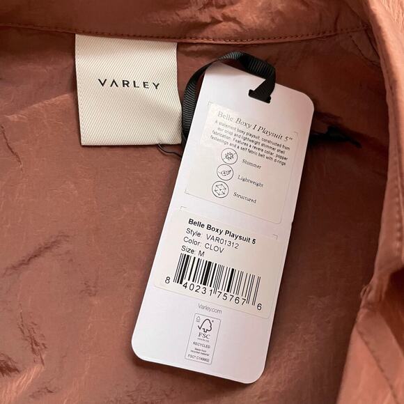 Varley Belle Boxy Playsuit Romper Clove Brown Shimmer Size Medium NEW - Picture 11 of 13